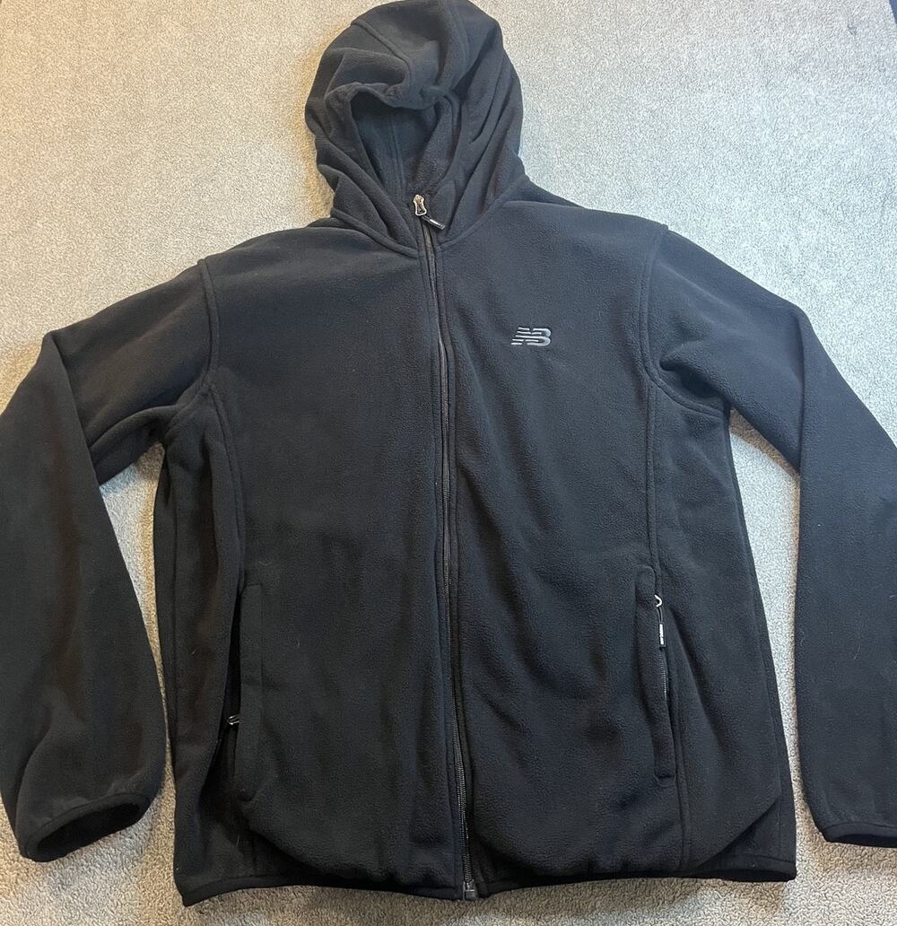 New Balance Adult Men's Black Full Zip Fleece Hooded Jacket Size Medium B469